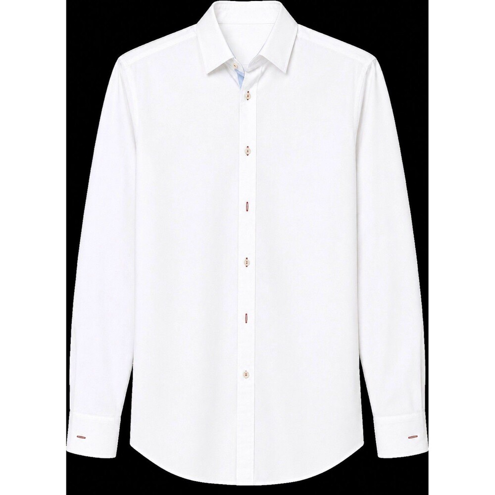 Tommy Bahama Jeans Men's Dress Shirt XXL White Long Sleeve Cotton Contrast Trim